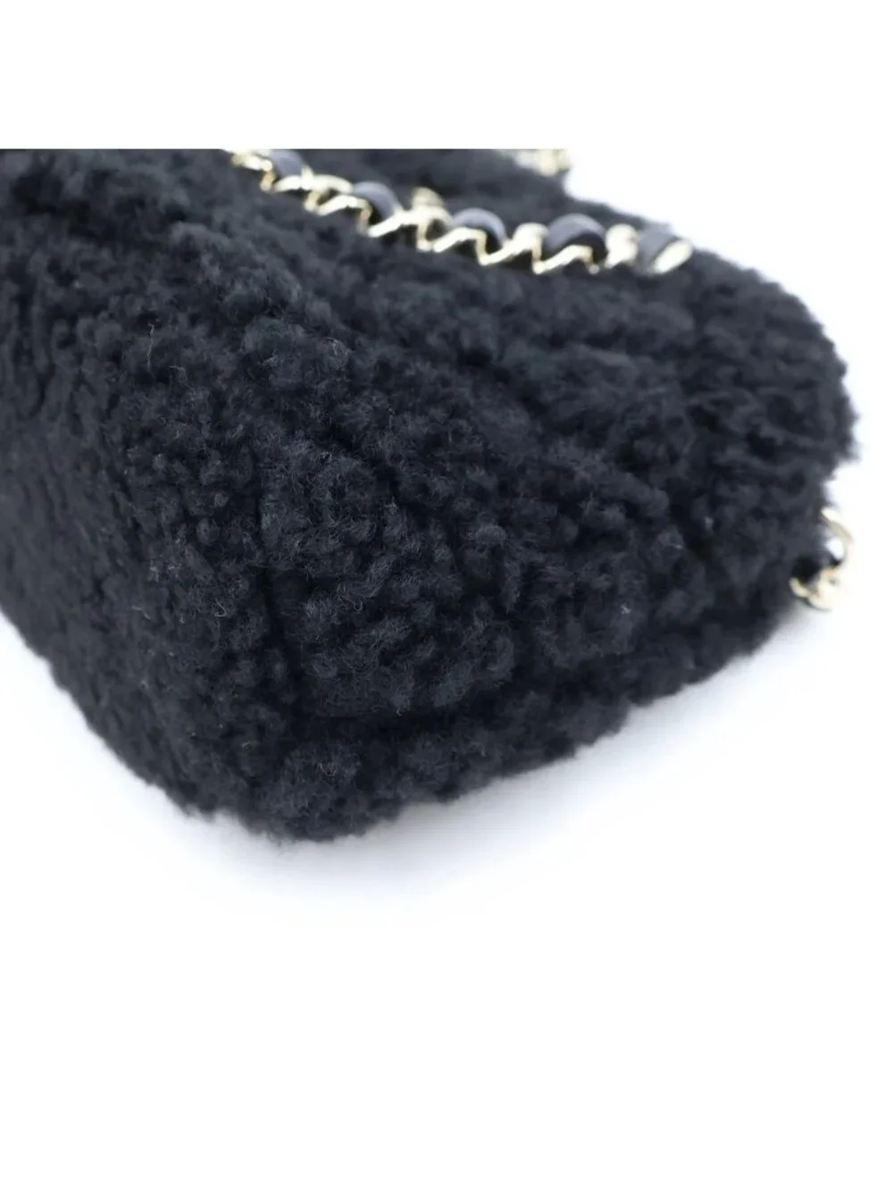 Chanel CC Logo Fleece 2-Way Shoulder Bag Black Leather Gold